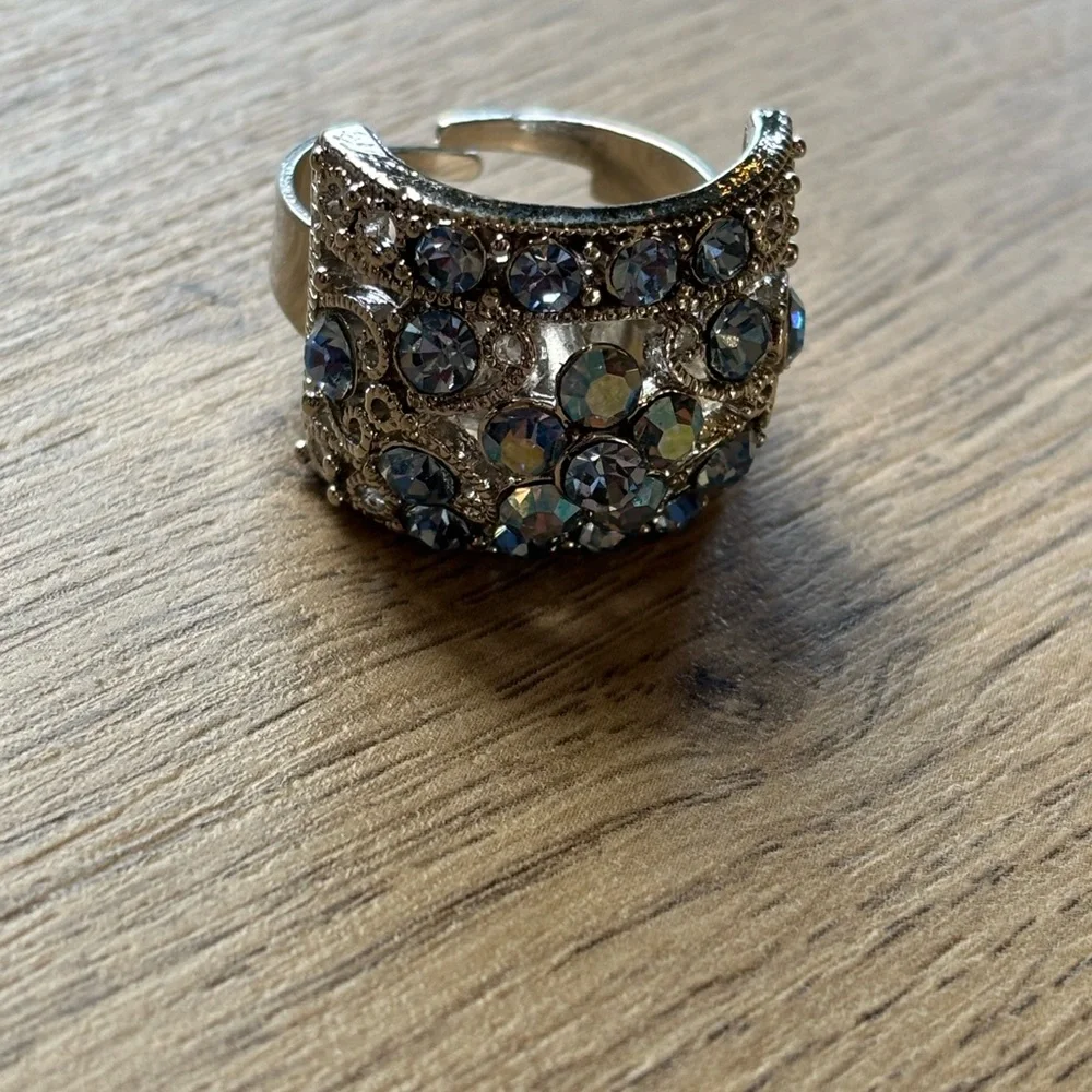 Sparkly Blue Abalone Colored Crystal Ring